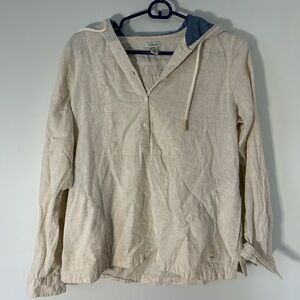 L.L. Bean Beige Striped Hooded Top